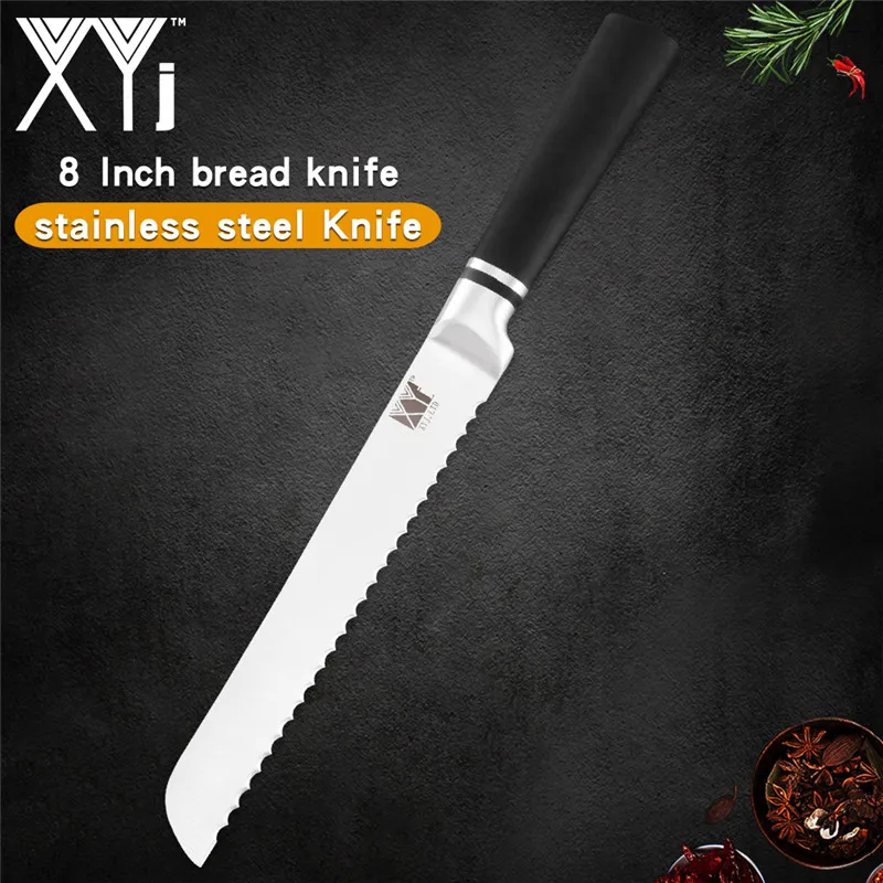 H.8 bread knife XYj 6 шт. набор кухонных ножей из нержавеющей стали с нескользящей ручкой 7cr17 лезвие шеф-повара для нарезки хлеба Santoku нож для очистки овощей - Цвет: H.8 bread knife
