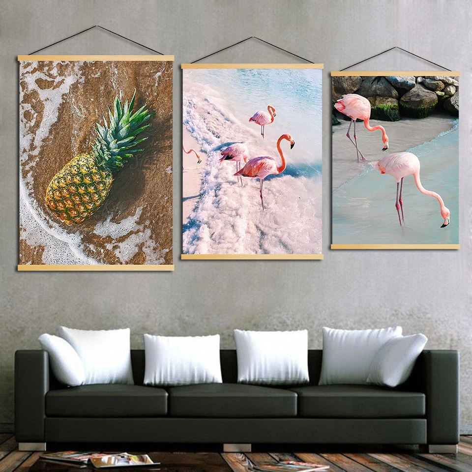 Настенный художественный принт современный фламинго ананас твердая древесина