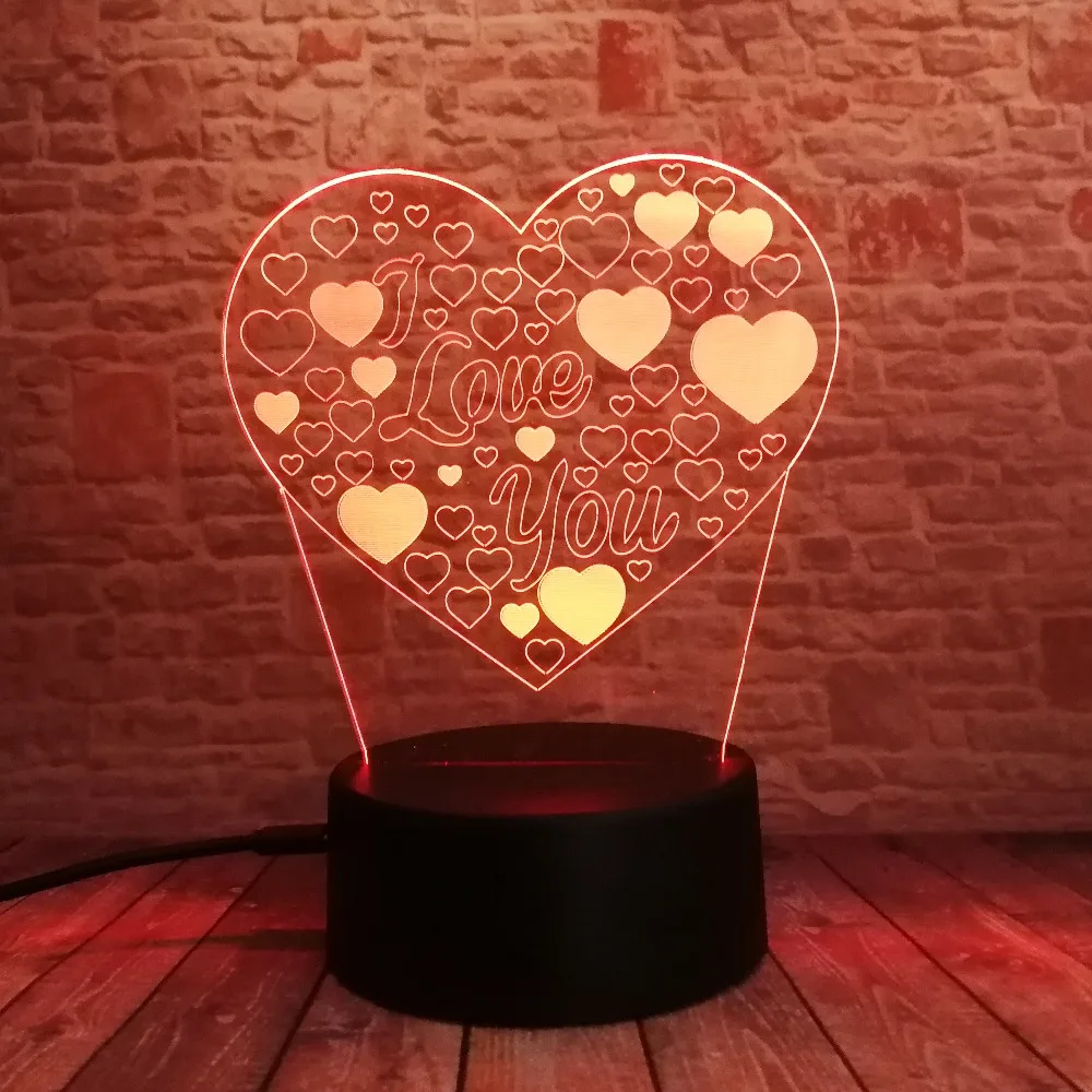 Amroe 3D иллюзия Любовь Сердце Светодиодная лампа с I Love You 7 цветов вспышка RGB Ночная