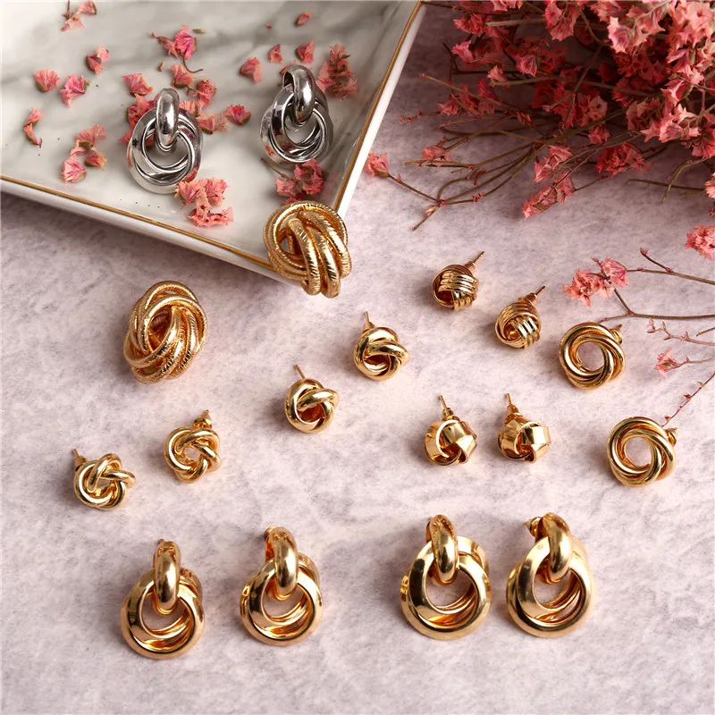 Женские серьги пусеты Ray ZA винтажные геометрические с металлическим узлом для