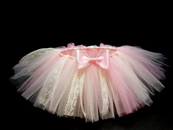 

Cute Baby Girls Lace Tutu Skirts Infant Handmade Tulle Ballet Dance Pettiskirts with Pink Ribbon Bow Kids Party Skirts Clothes