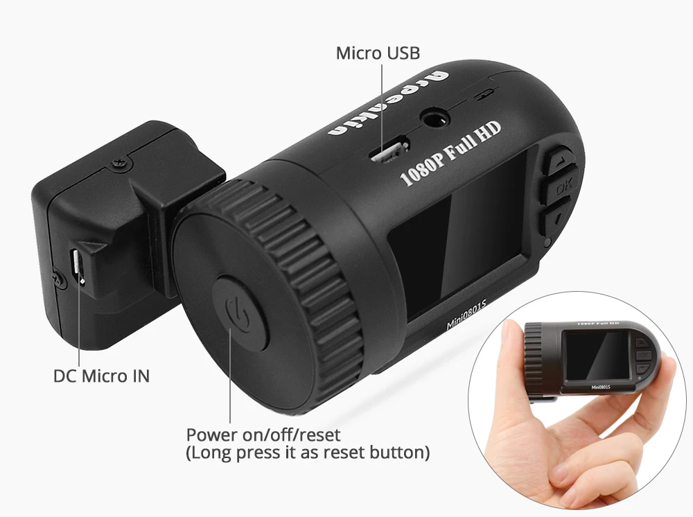 Arpenkin 0801 Upgrade Mini 0801S Car Dash Camera Super Capacitors Video Recorder Dash Cam HD 1080P G-Sensor Motion Detection DVR