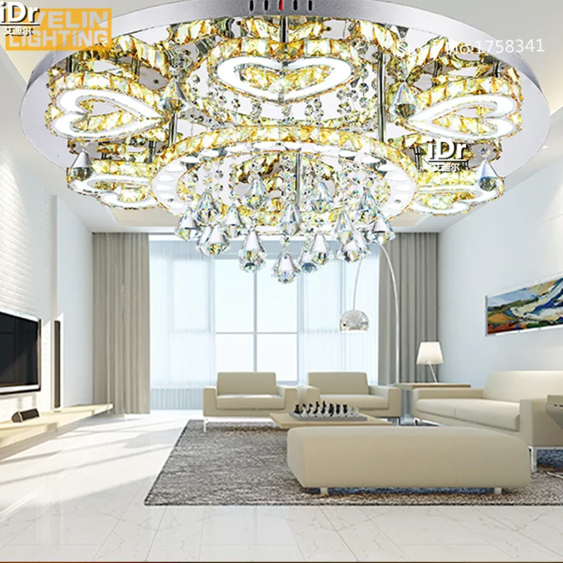 

Remote Vintage round LED crystal ceiling lights with atmosphere cozy living room crystal lamp Upscale atmosphere