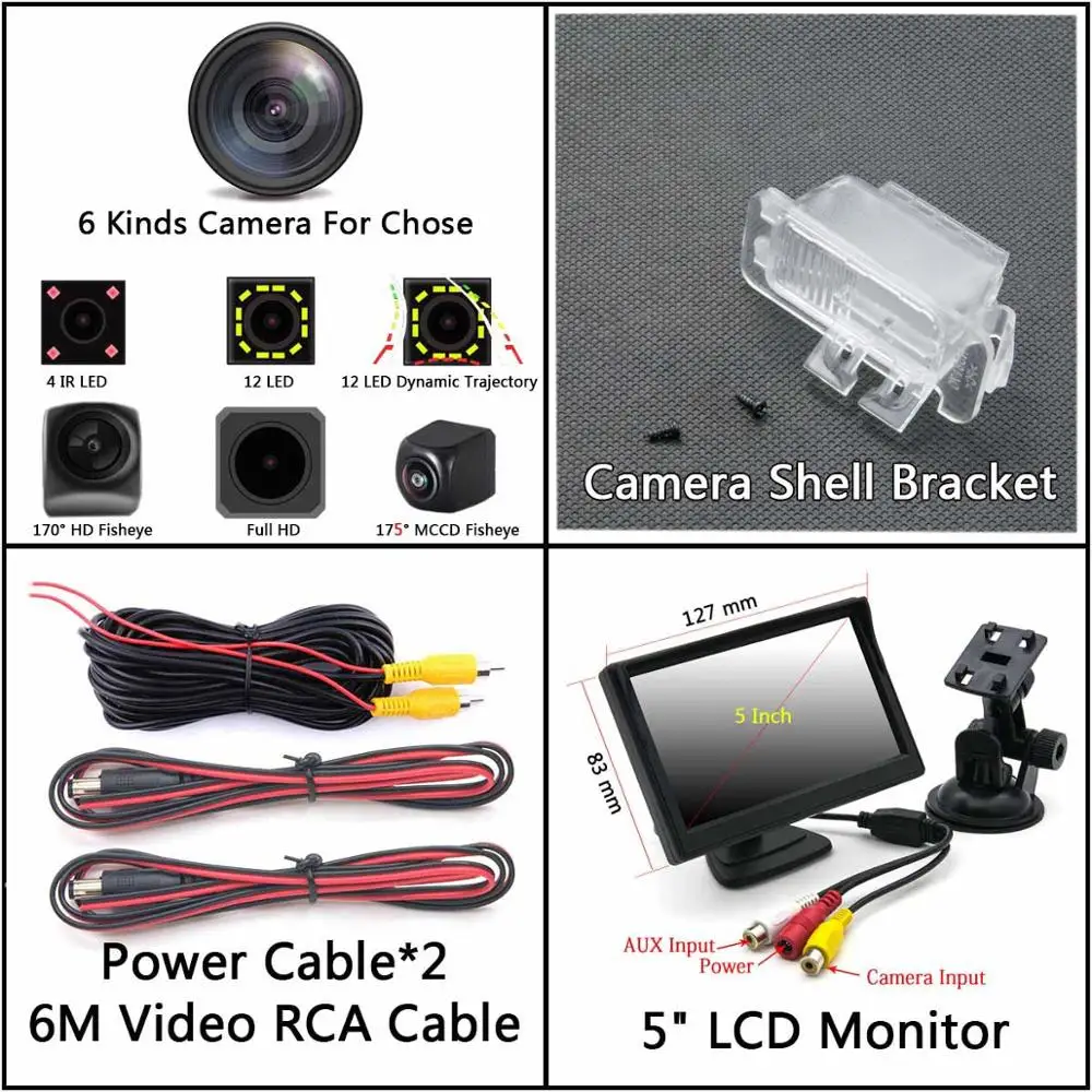 Camera 5 inch LCD 175 градусов 1080P рыбий глаз задний вид автомобиля камера для Ford Mondeo Kuga Focus Fiesta Escape S MAX S-MAX парковочный монитор - Название цвета: Camera 5 inch LCD