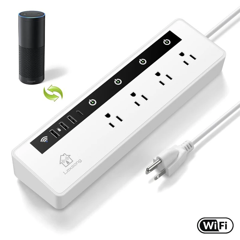 Белый WiFi smart power Strip/сетевой фильтр US/Japanese, голосовое управление Alexa, дистанционное хранение, домашний таймер, с 4 гнездами 3 USB+ type-c - Цвет: Белый