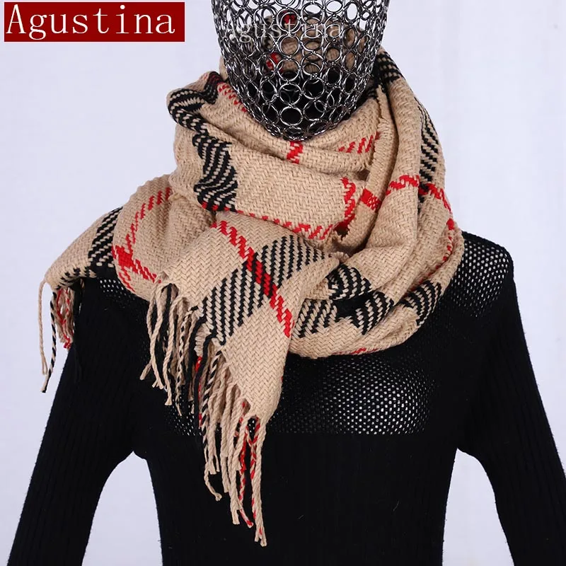 luxury scarfs fashion Plaid winter scarves poncho femme red Stripe knitted tassel scarf for women Black shawl schal pink scraf |