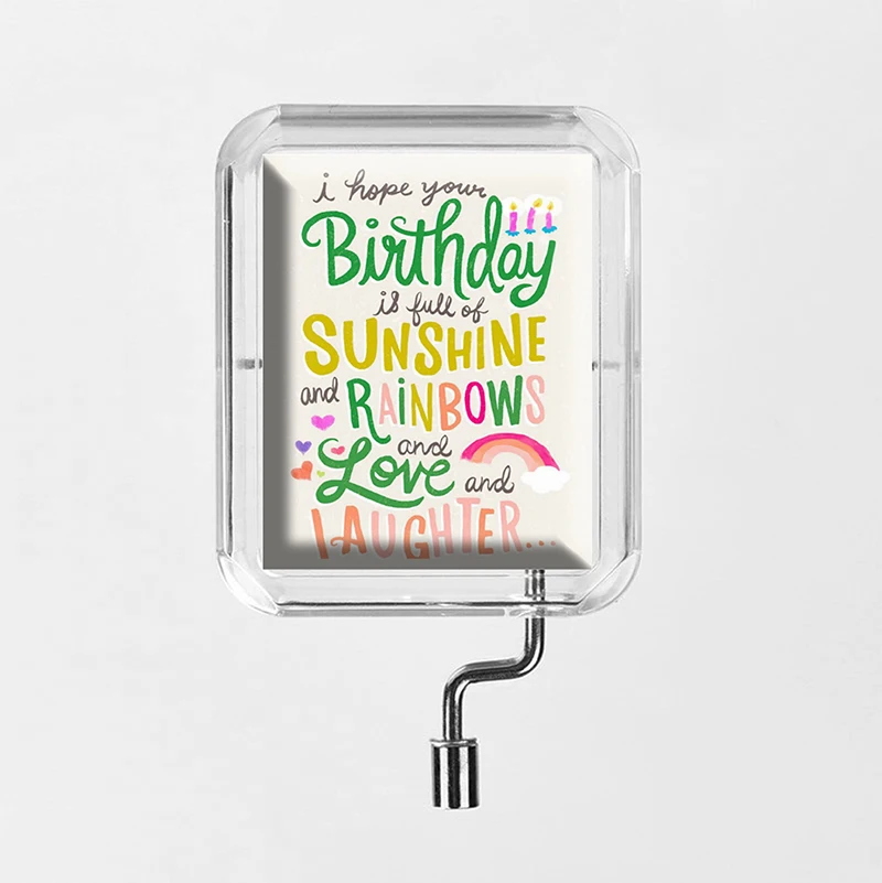 happy birthday Мультфильм ручной коленчатый стеклянный фото прозрачный квадрат Музыкальная шкатулка с днем рождения вечерние 18 нот подарок H007 - Цвет: happy birthday