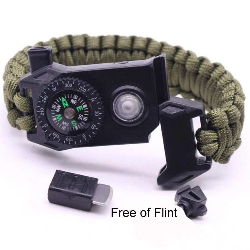 Army Green Военный браслет для выживания, Мужской многофункциональный светодиодный SOS паракордовый браслет, Открытый походный спасательный аварийный плетеный браслет - Окраска металла: Army Green