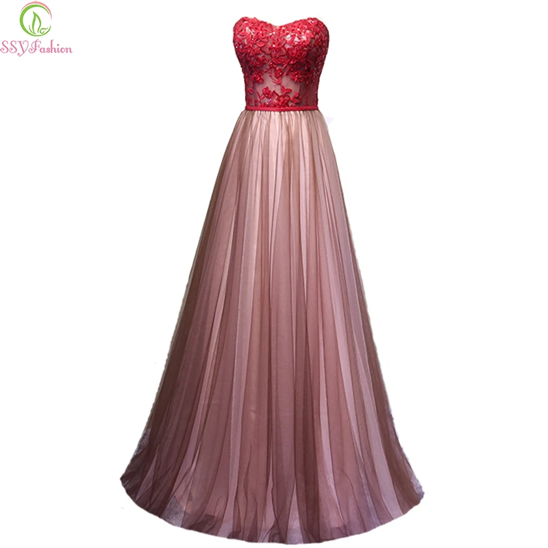 Распродажа Красное Кружевное платье без бретелек рукавов длинное вечернее для