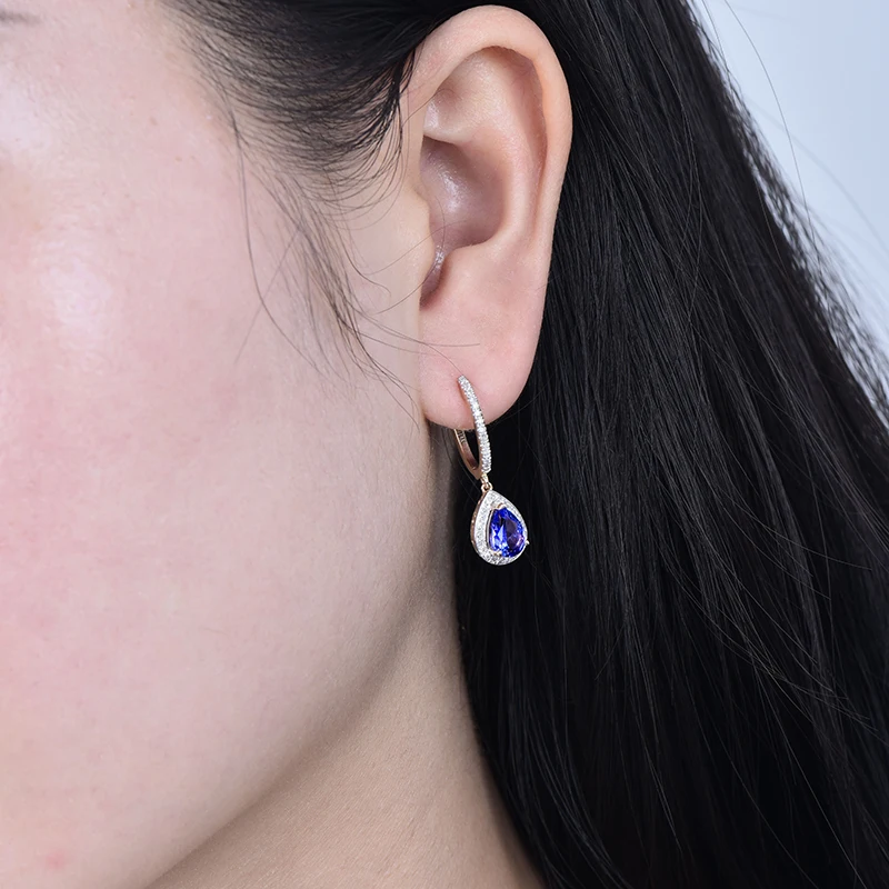 LOVERJEWELRY Для женщин серьги Винтаж Груша 5x7 мм 14Kt желтого золота с бриллиантами синий серьги с танзанитом для молодых леди Модные украшения