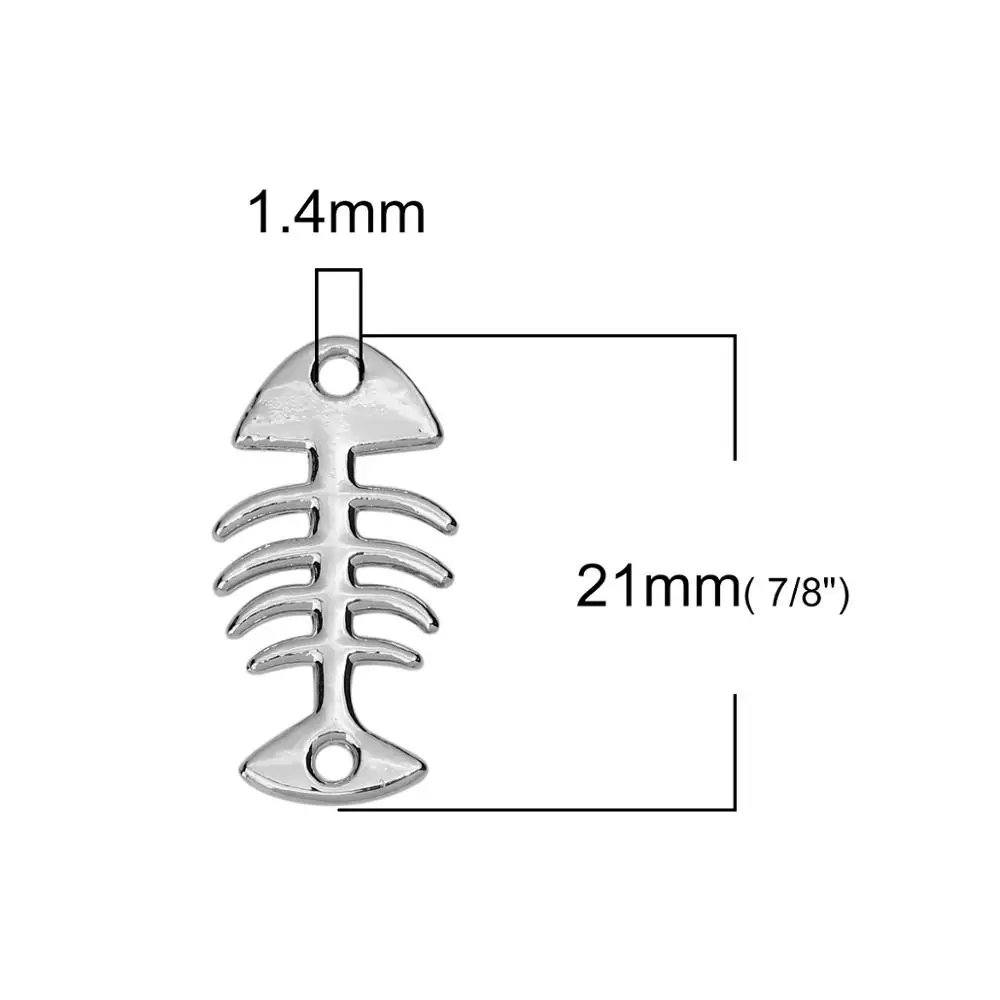 silver DoreenBeads цинковый сплав соединители рыбья кость Золото Серебро Цвет ювелирные аксессуары 21 мм(7/") x 11 мм(3/8"), 20 шт - Цвет: silver