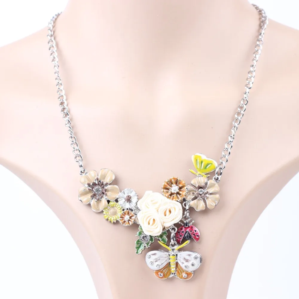 Женское Ожерелье Bonsny длинная цепь из сплава с цветами и эмалью новинка 2016|jewelry for