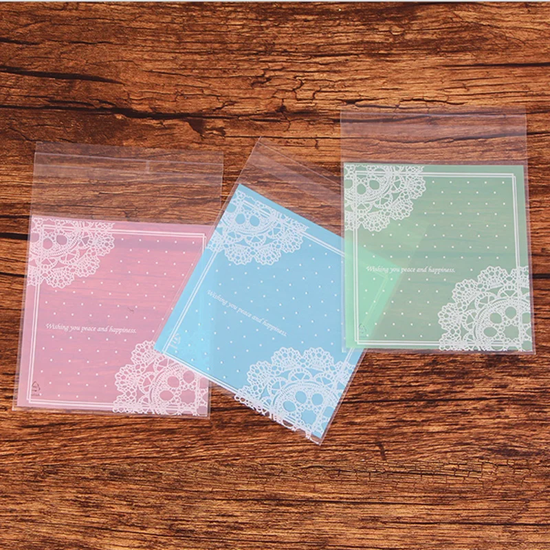 

100pcs Light Pink Blue Green Party Cookies Biscuits Bags Self-adhesive Wedding Cellophane Bag Cake Candy Gift Bags