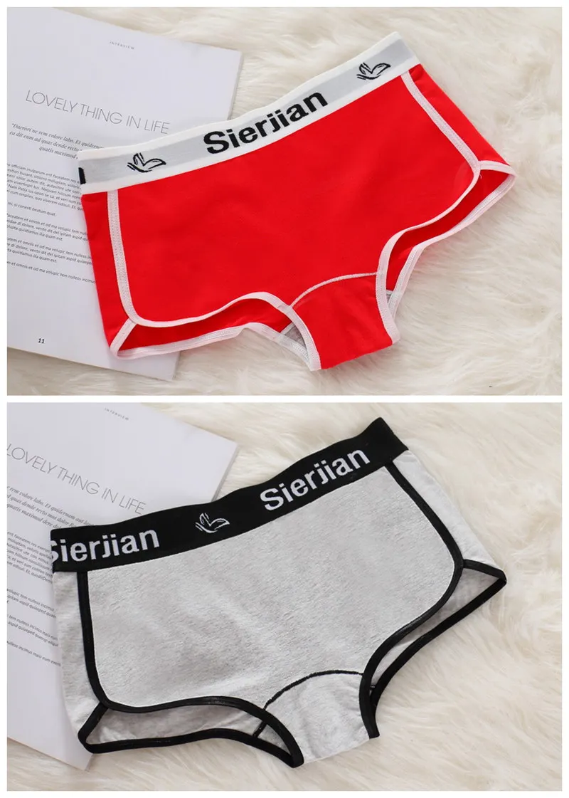 Red Gray 2PCS Fitness boyshorts women underwear cotton female Panties ladies Panty womens boxer briefs motion shorts Letter Fashion - Цвет: Red Gray
