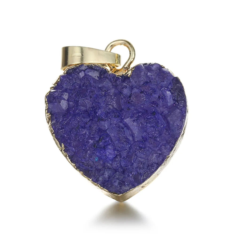 Purple Новое поступление, натуральный кристалл, подвеска Druzy, золотой цвет, любовь, сердце, капля, подвеска, твердый натуральный камень, Подвески для изготовления ювелирных изделий - Окраска металла: Purple