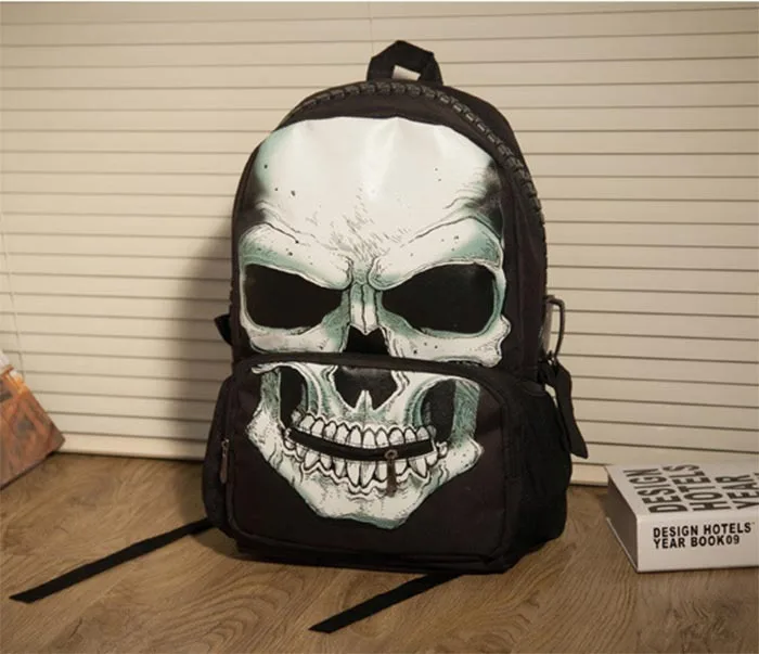 Fashion Men Women Nylon Punk Skull Backpack 108 Book School Shoulder Bag | Багаж и сумки