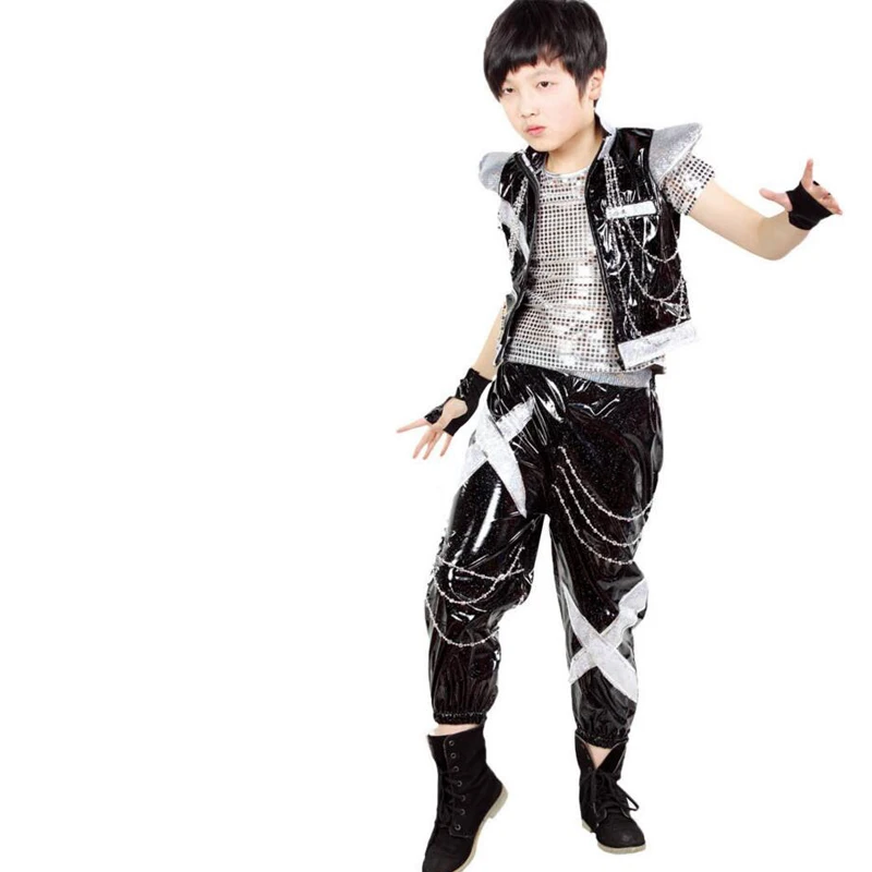 Детская серебристая одежда с коротким рукавом костюм для шоу в стиле хип хоп