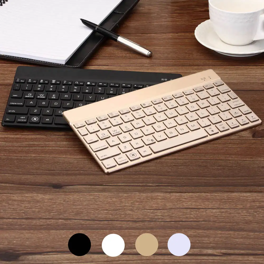 Тонкая портативная беспроводная алюминиевая Bluetooth-клавиатура со светодиодной