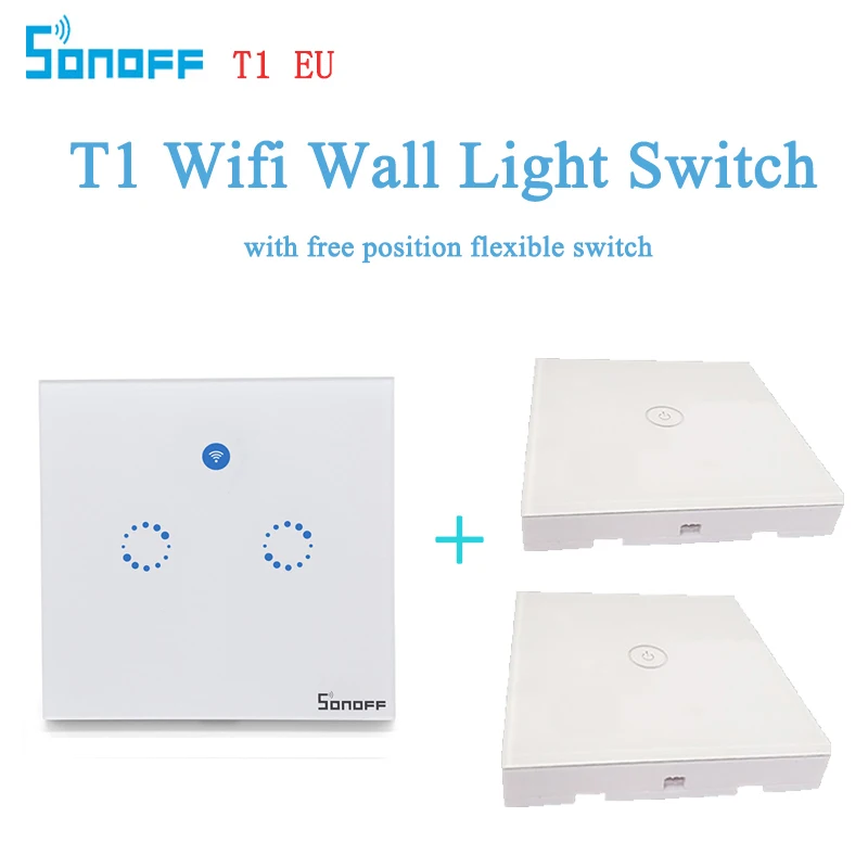 Sonoff ЕС T1 2 банды умный Wi-Fi стене выключатель света таймер RF/APP/Touch Управление Панель