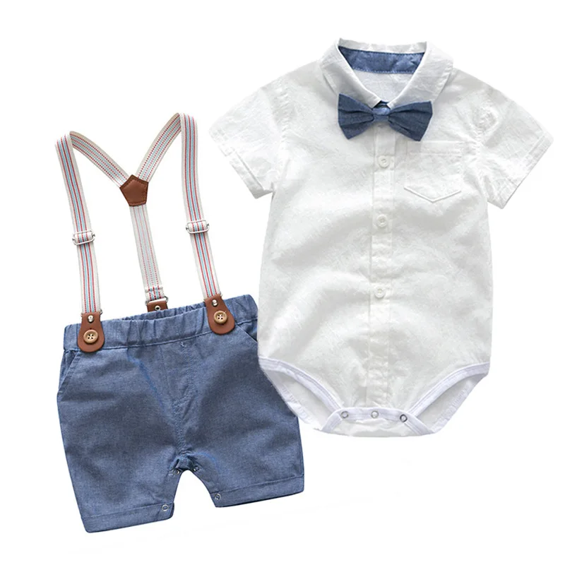 

Kids Baby Set Summer Bebes Infantil Clothing Short Sleeves Gentleman Bow Tie Shirts+Bib Pant 2pcs Suits Baby Outfits