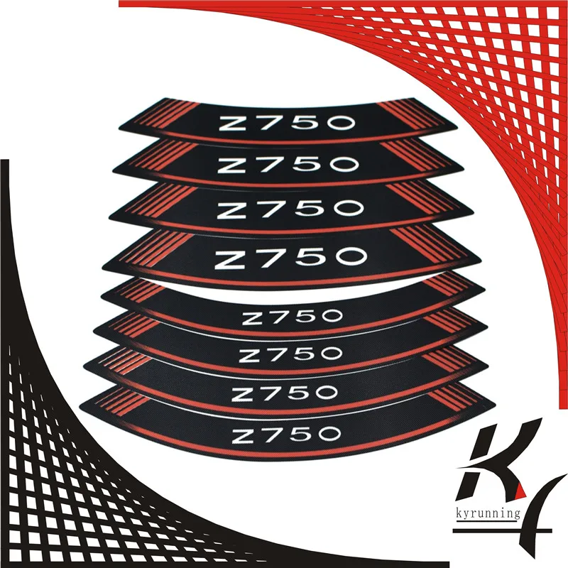 High Quality KYRUNNING Motorcycle rim strips &quotZ750&quot logo Stickers wheel decals for Kawasaki Z750 Z 750 | Автомобили и