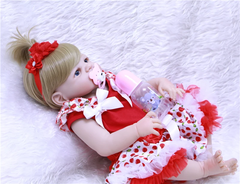 55 см модные светлые волосы Bebes Reborn Girl куклы 22 &quotсиликоновые голубые глаза Bonecasn