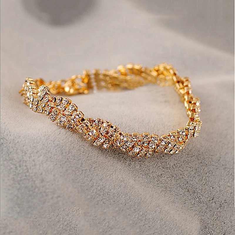 Anise элегантный золотой серебряный цвет горный хрусталь браслет для женщин