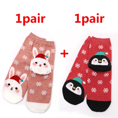2Pairs 1/2 пары, милые носки с рождественскими рисунками теплые зимние хлопковые носки с лосем, снеговиком и лисой подарок на год, короткие носки с забавным рисунком для девочек - Color: 2Pairs
