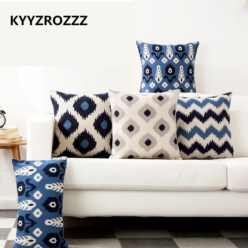 Nordic Цвет в виде геометрических фигур синюю полоску одна сторона печать Home Decor