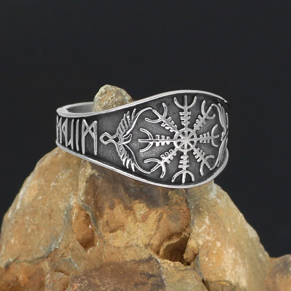 Скандинавский Викинг символ Одина Ворон рун Vegvisir кольцо из нержавеющей стали с
