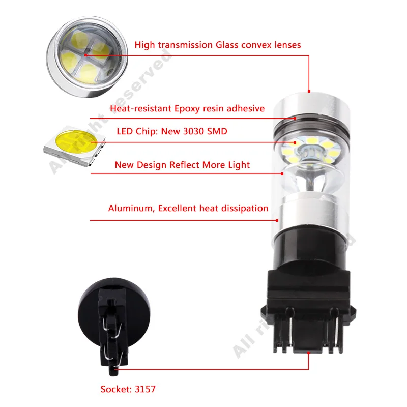 3157 P27/7W 1200LM светодиодный фонарь для автомобиля противотуманный светильник задний