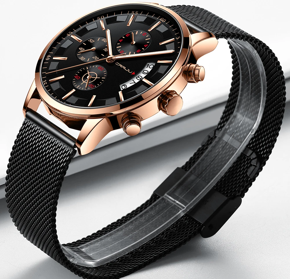 Мужские кварцевые часы с хронографом Crrju спортивные водонепроницаемые полным