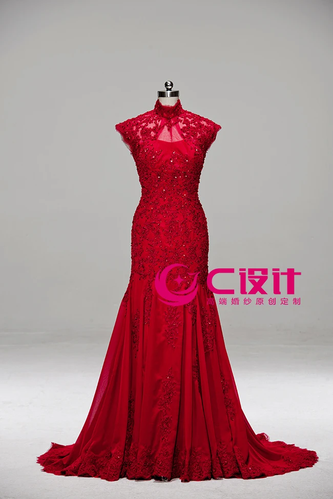 Новинка; вечерние платья с высокой горловиной и аппликацией; vestido de festa; Сексуальное Красное длинное вечернее платье для матери невесты;