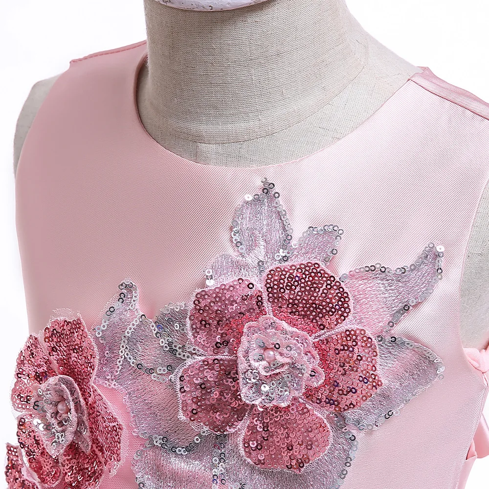 Небесно Голубая атласная длинное платье с цветочным узором для девочек детей