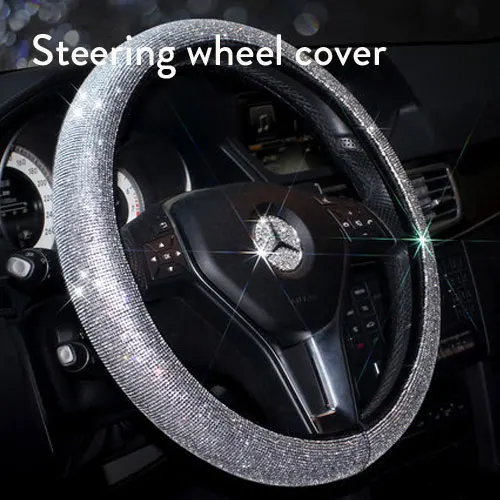 Steering wheel cover Стразы, блестящий кристалл, Накладка для ремня безопасности автомобиля, подушка для шеи, поддержка талии, чехол для рулевого колеса, авто аксессуары для интерьера - Название цвета: Steering wheel cover