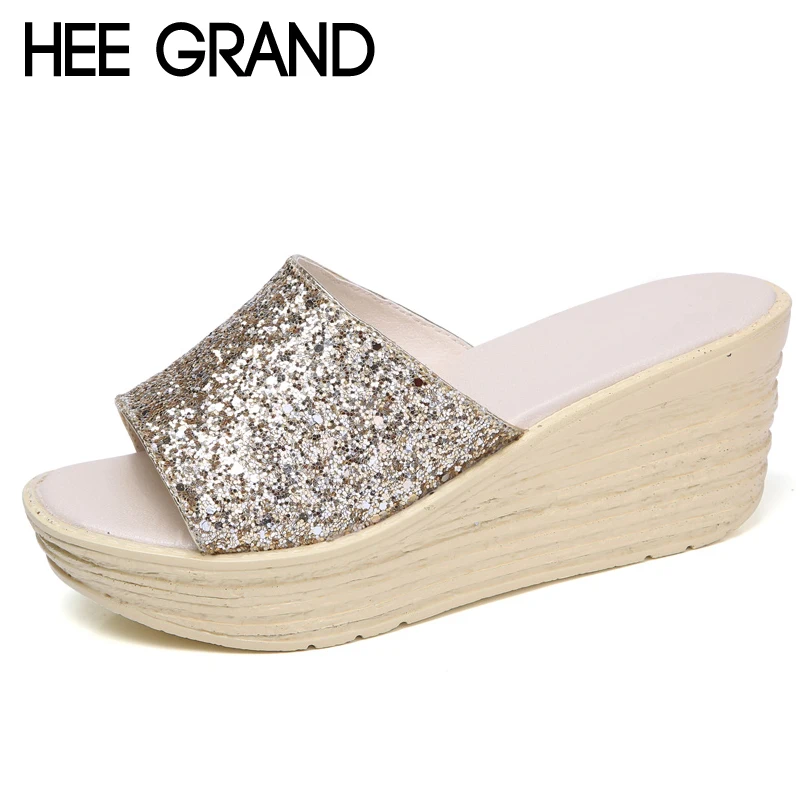 HEE GRAND/2018 г. Летние шикарные шлепанцы на танкетке платформе пляжная обувь толстой