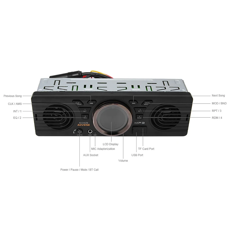 AV252B 1 Din DC 12 В Автомагнитола Bluetooth 2,1+ EDR Handsfree In-dash авто MP3 стерео плеер USB TF карта AUX Встроенные динамики