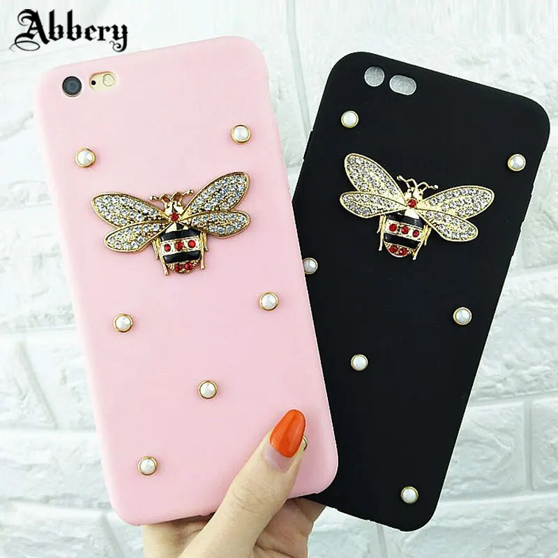 Luxury 3D Metal Bee Pearl Bling Silicone Soft Phone Case for Samsung Galaxy S10 Lite S8 S9 Plus S6 S7 edge Note 8/9 Cover Funda |
