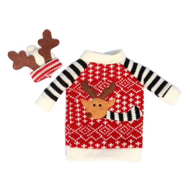 Christmas Wine Bottle Cover Holder Wrap Table Decor Deer with Hat Cap Party Xmas | Дом и сад