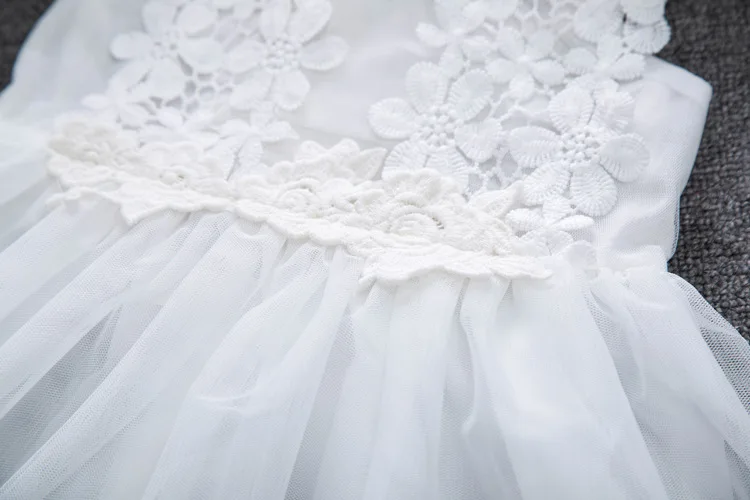 Модное Летнее белое кружевное праздничное платье принцессы без рукавов с