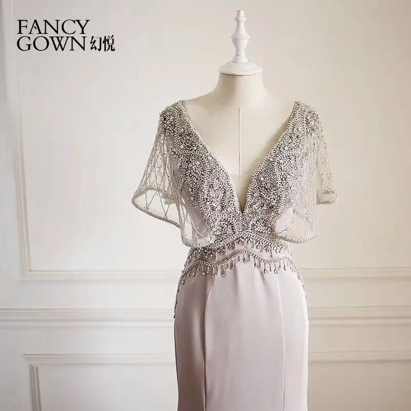 

2018 Cap Sleeve Gorgeous Rhinestones Evening Dress 2018 Long Mermaid Slit Back Prom Gown Vestido De Festa
