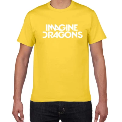 yellow Новинка, футболка для мужчин в стиле Харадзюку с надписью IMAGINE Dragon pok, хлопок, повседневная рок-группа, уличная одежда, мужская футболка - Цвет: yellow