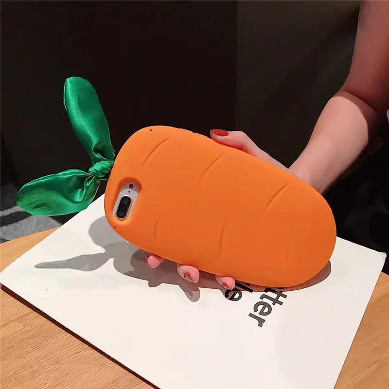 Cute Silicone 3D Carrot Shockproof Phone Case For Apple iphone 6 6s 7 8 Plus X XS XR MAX Protection Back Cover Coquille Funda | Мобильные