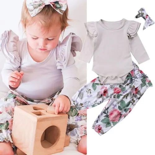 Комплект из 3 предметов для новорожденных девочек Хлопковое боди с длинными