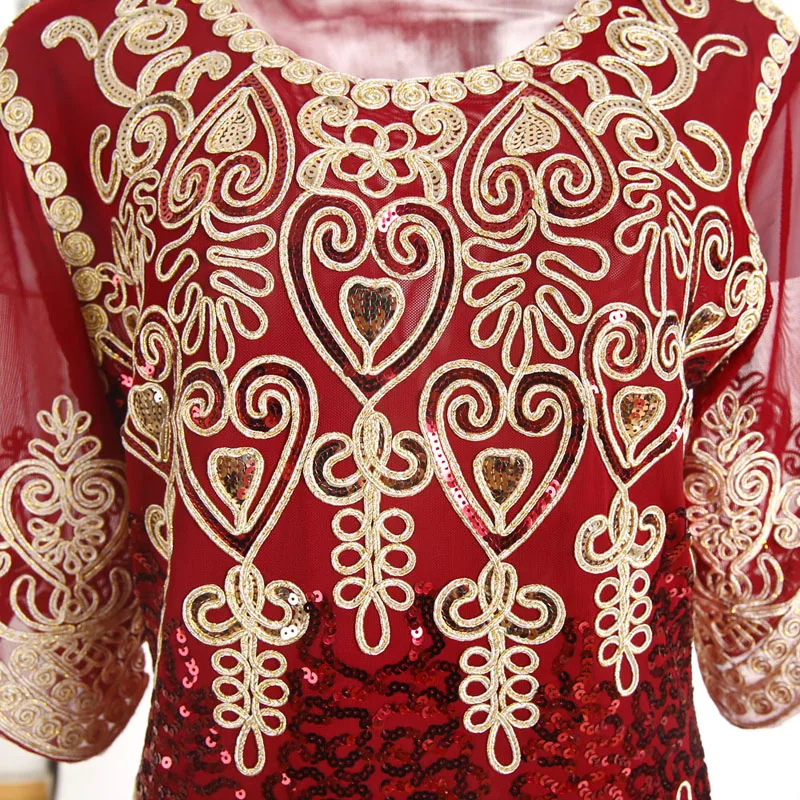 

BLINGSTORY Europe Straight All-match Half Sleeve Sequin Embroidery Female Gauze Blouses Red 89058