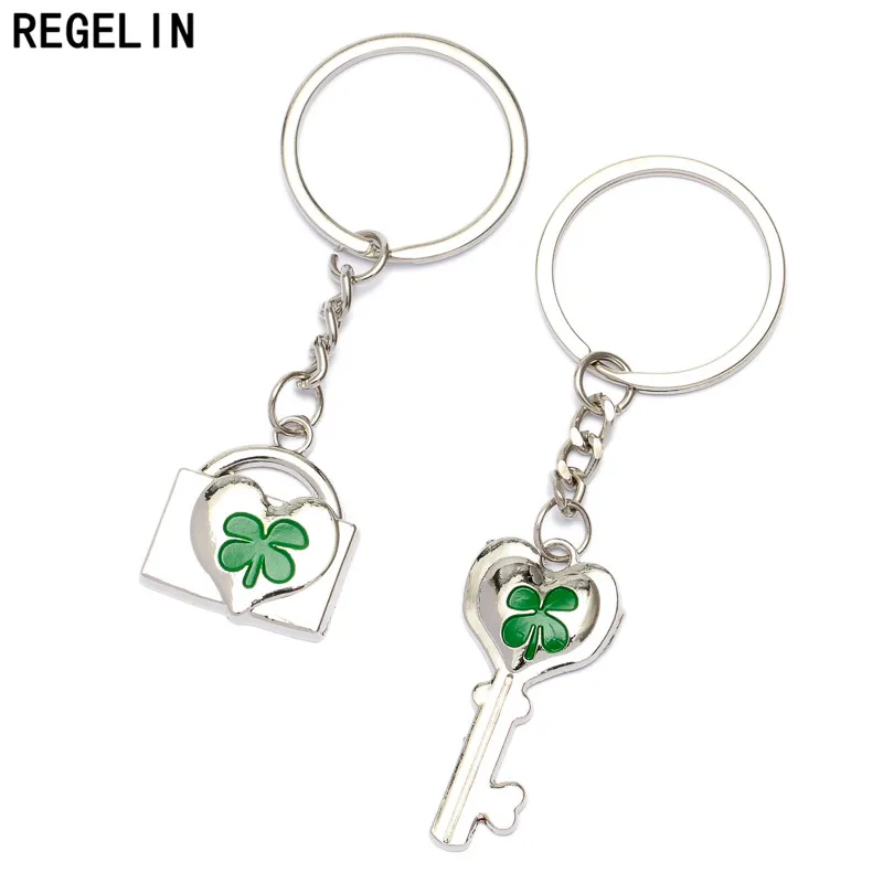 REGELIN 1 пара брелок для пар четырехлистный клевер кольцо ключей посеребренные