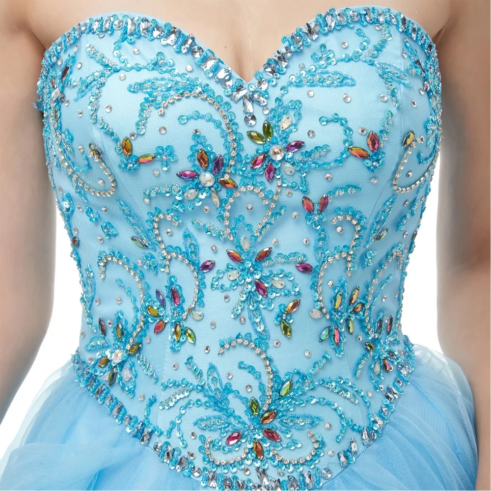 

ANTI New luxury Sky Blue Quinceanera Dress Beading Crystal Tutu Sleeveless Off-the-shoulder Formal Floor-Length Robe De Soiree