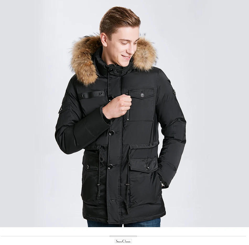 Snowclassic г. Модные мужские деловые повседневные Большие размеры мех галстук шляпа Хлопчатобумажная Куртка мульти-карман теплой 17544