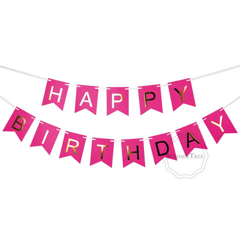 Блестящий баннер С Днем Рождения золотые буквы подвесные гирлянды розовые