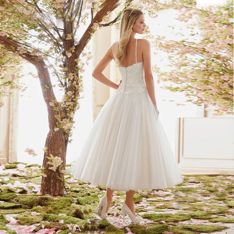 2016 Vintage Line Свадебное Платье Бретельках Милая Голеностопного Длина Свадебные